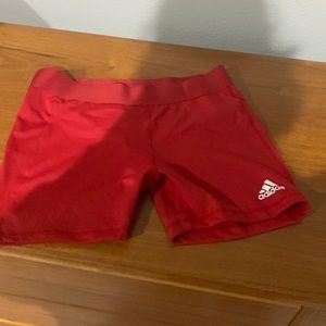 New red Adidas bike shorts aka volleyball shorts
